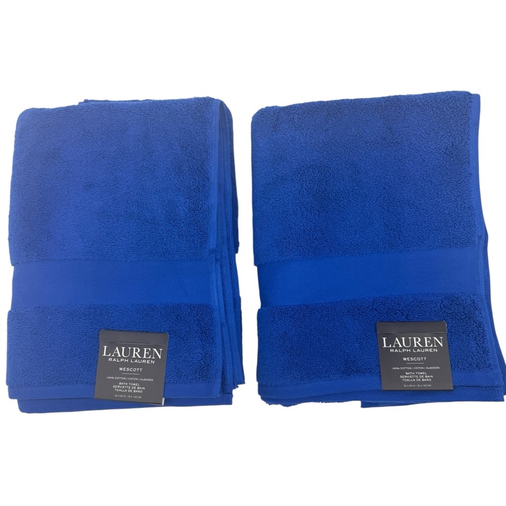 Lauren Ralph Lauren Wescott Admiral Blue Bath Towels Lot of 2 NWT